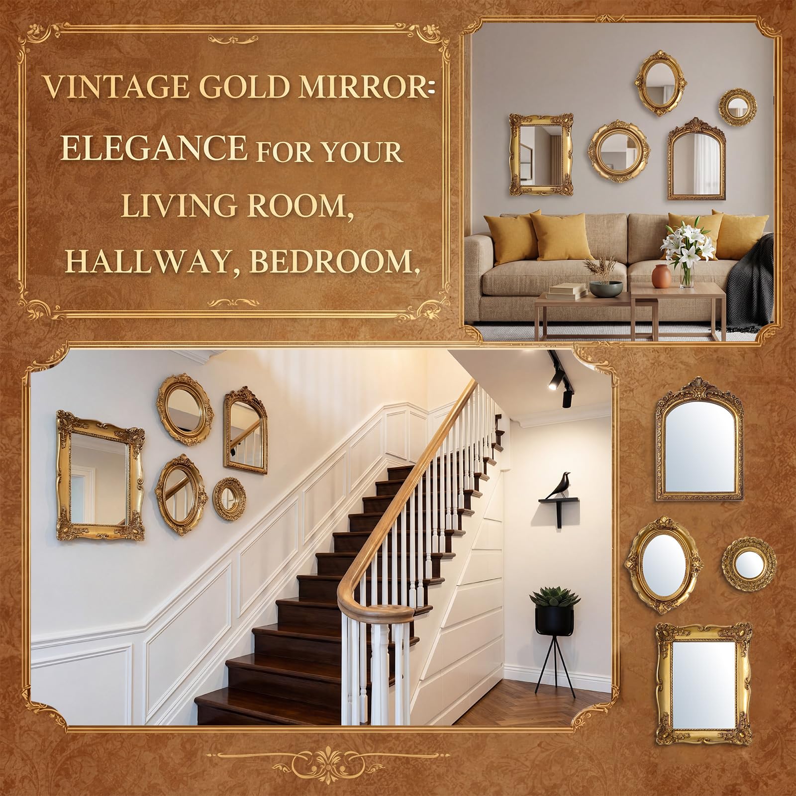 Amazon.com: BrightRow 5 Pcs Vintage Gold Mirror Luxury Set Small